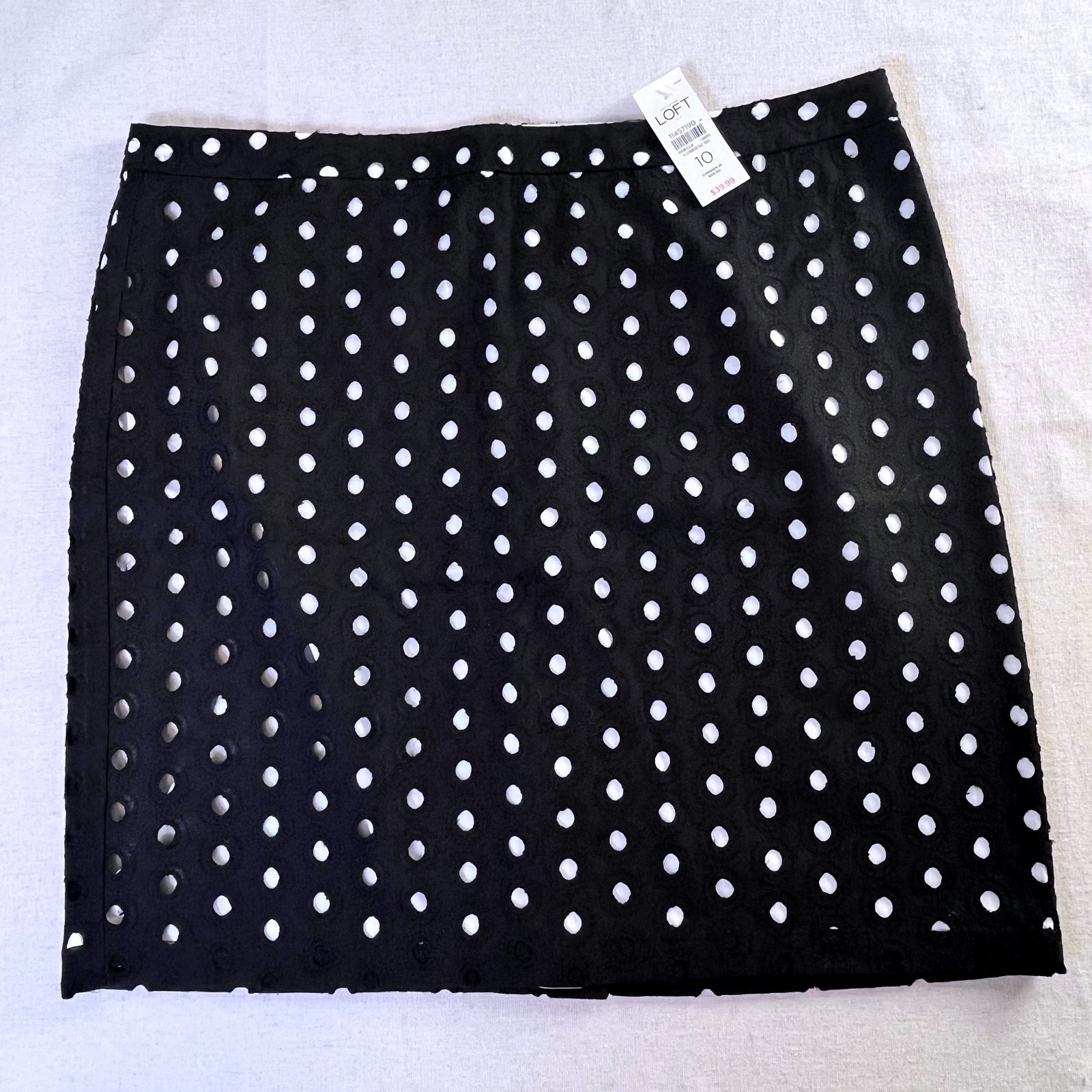 Loft Eyelet Cotton Mini Skirt Black White Womens Sz 10 Polka Dot Casual Chic